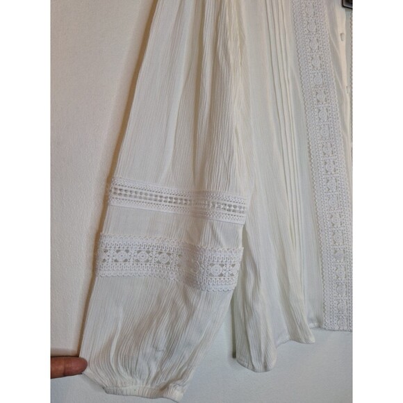 YEST Women's White Gauzy Cotton Button Up Shirt Women's Sz 10 Crochet Bohemian - Picture 5 of 12